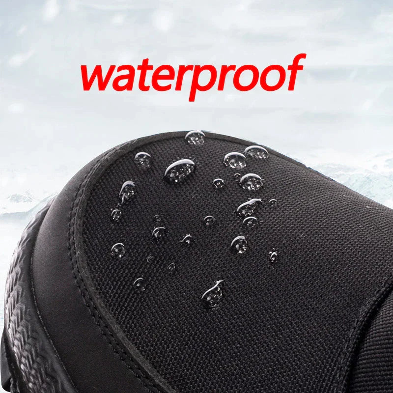 Stijlvolle en comfortabele herensneeuwlaarzen aan de voeten, perfect voor winterse outdoor avonturen.