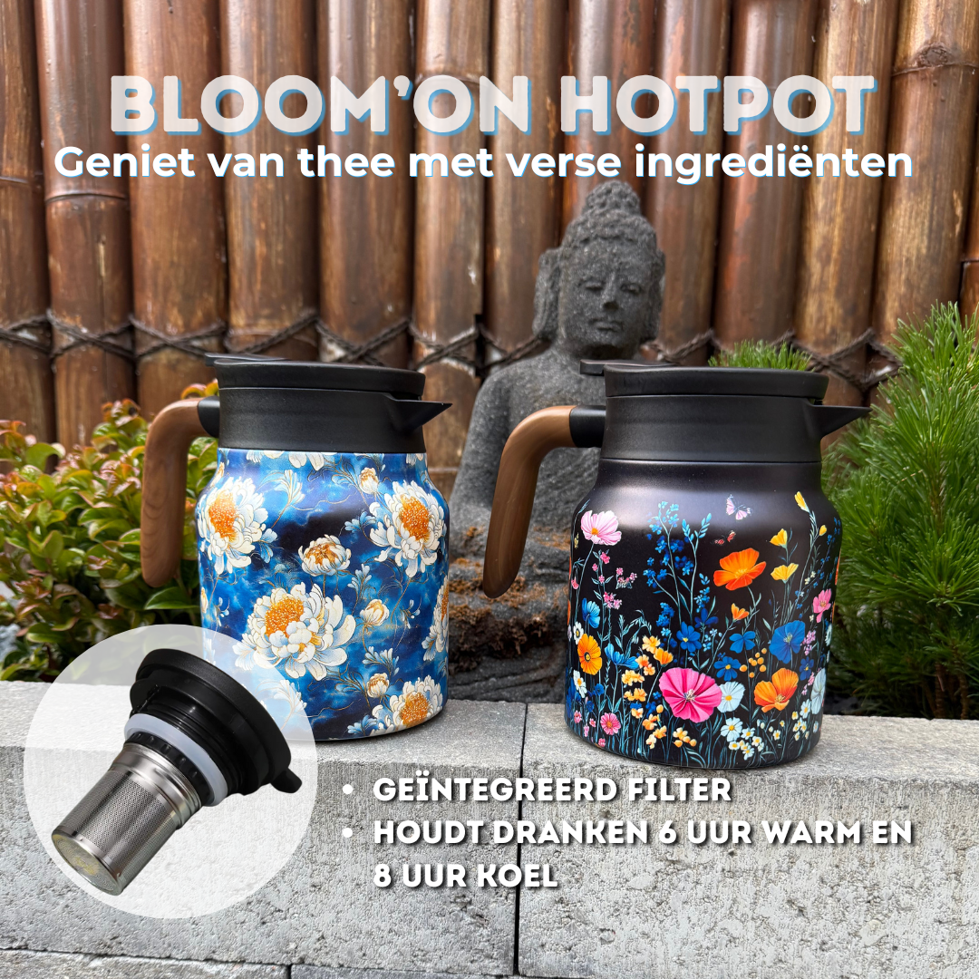 Gevulde warmhoud theepot met dampende thee. Geniet van verse, warme drank.