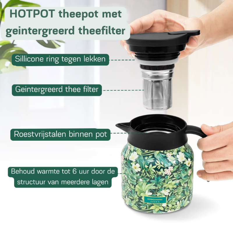 Keukenaccessoire: duurzame RVS theepot met theezeef, ideaal voor dagelijks gebruik.