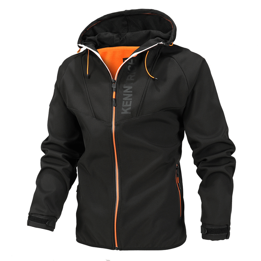 Waterdichte en winddichte herenjas, stijlvol design, marineblauw/oranje, ademend en lichtgewicht, perfect voor alle seizoenen.