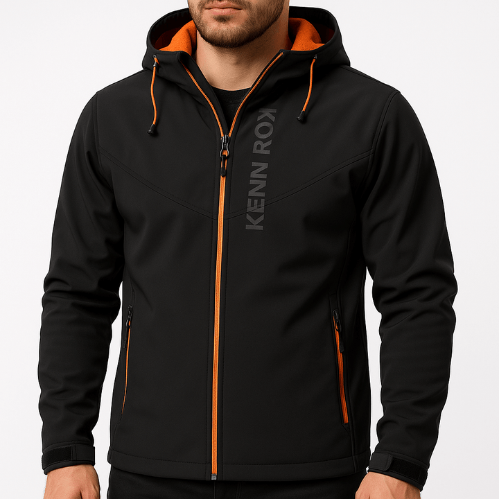 Waterdichte en winddichte herenjas, stijlvol design, zwart/oranje, ademend en lichtgewicht, perfect voor alle seizoenen.