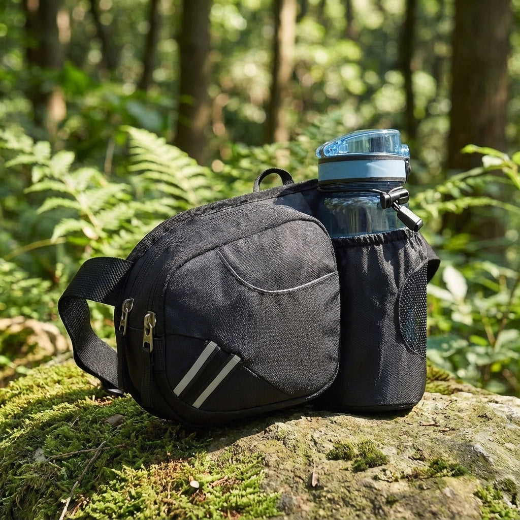 Waterafstotende nylon HydraPace heuptas met fleshouder, ideaal voor hardlopen, sport & outdoor activiteiten.