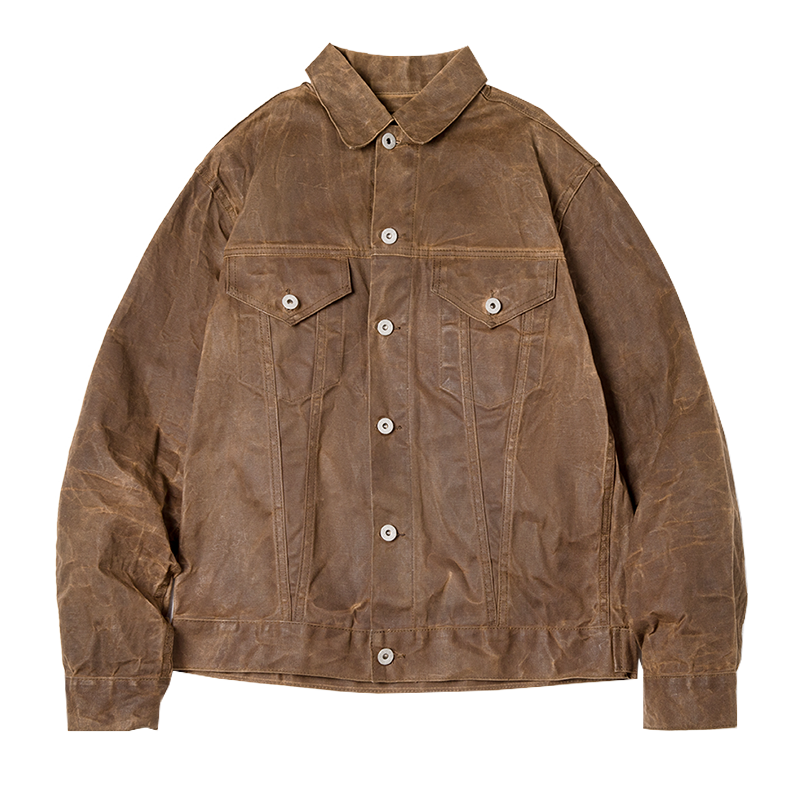 "Waterafstotende waxed canvas herenjas met vintage design, knoopsluiting en borstzakken, ideaal voor elk seizoen."