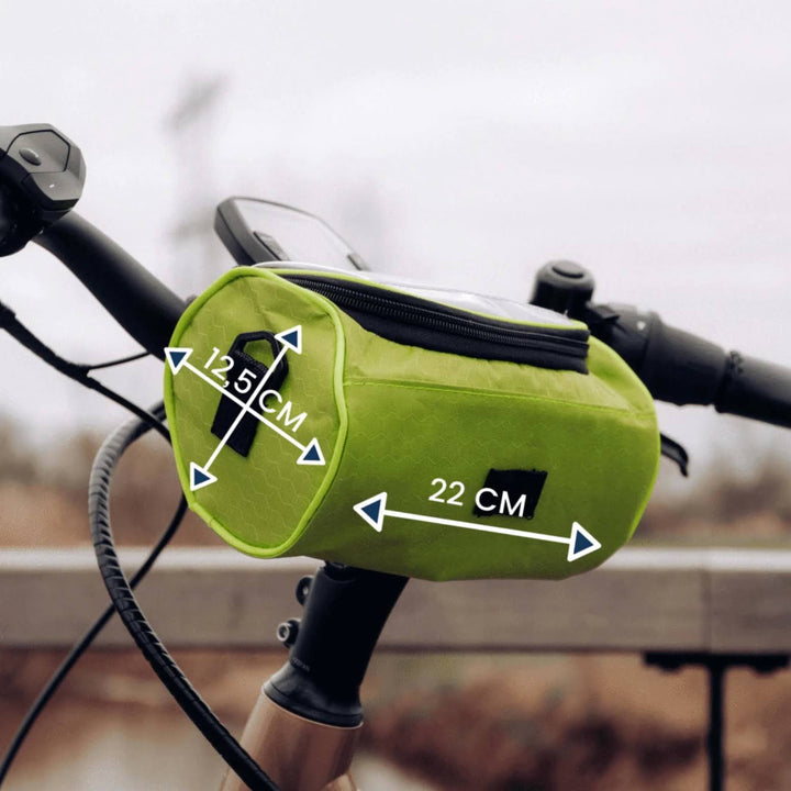 Compacte, waterdichte fietstas met touchscreen, functioneel als telefoonhouder & handige opbergtas op de fiets.