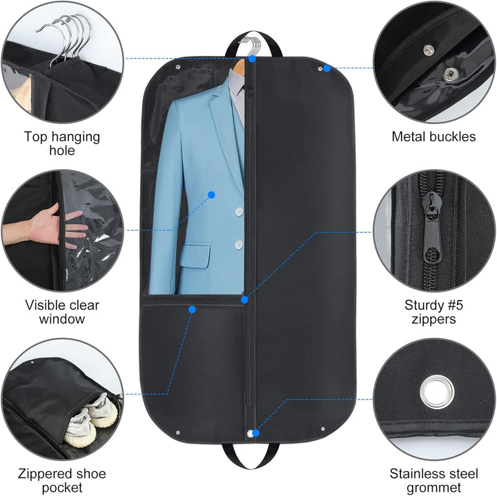 Opgevouwen reis kledingtas, compact en waterdicht, met rits, perfect voor handbagage en garderobe bescherming.