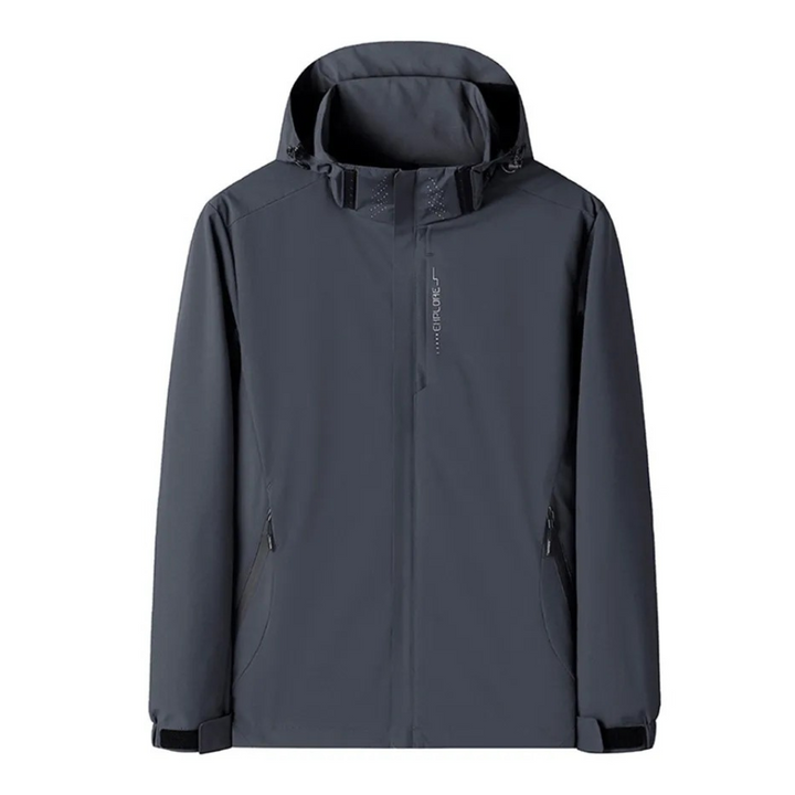 "Waterdichte lichtgewicht outdoor windbreaker heren, polyester met capuchon, ritsen en zakken, ideaal voor avonturen."