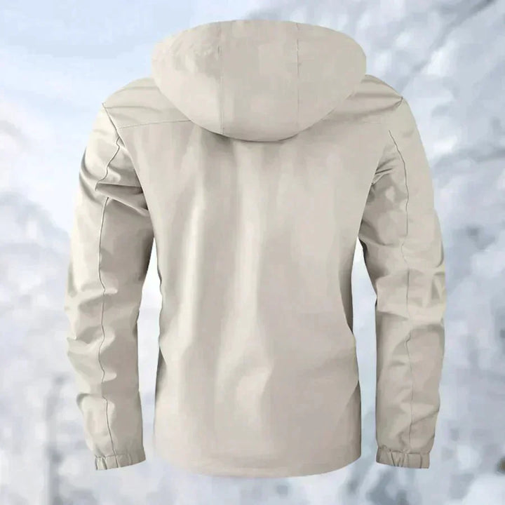 "Waterdichte tactische jas voor mannen, elegant ontwerp, ideaal voor avontuur en stijl, donkergrijs met meerdere zakken."