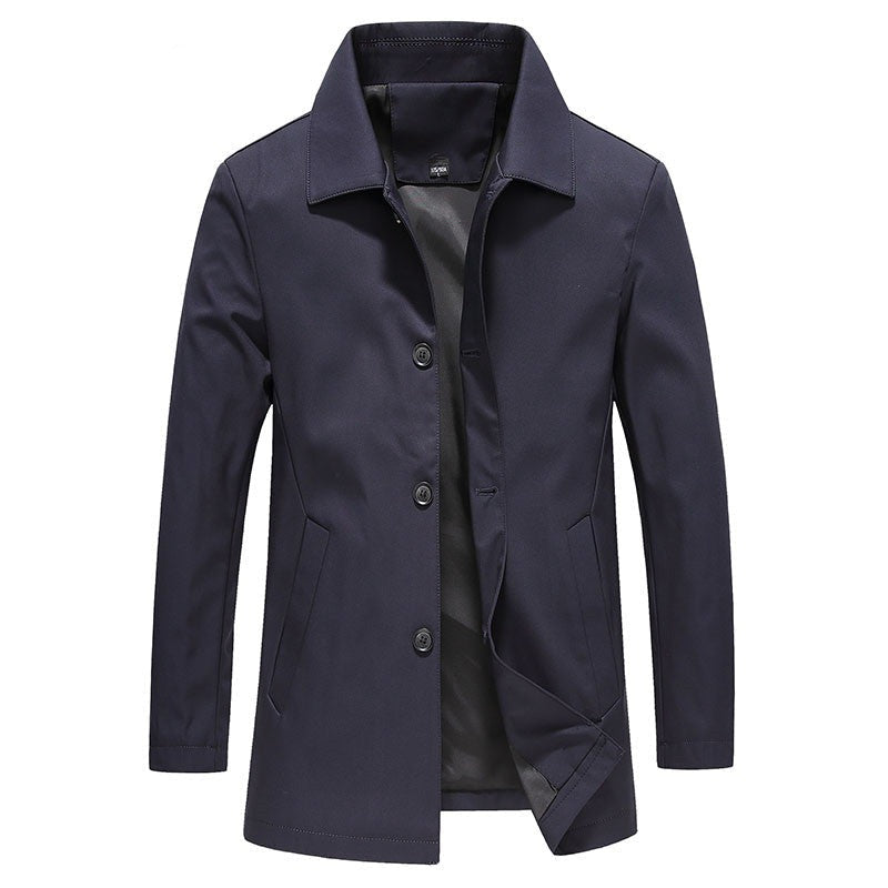 "Winddichte lange herenjas in effen kleuren, herfststijl, trendy en stijlvol voor de moderne man, perfecte pasvorm"