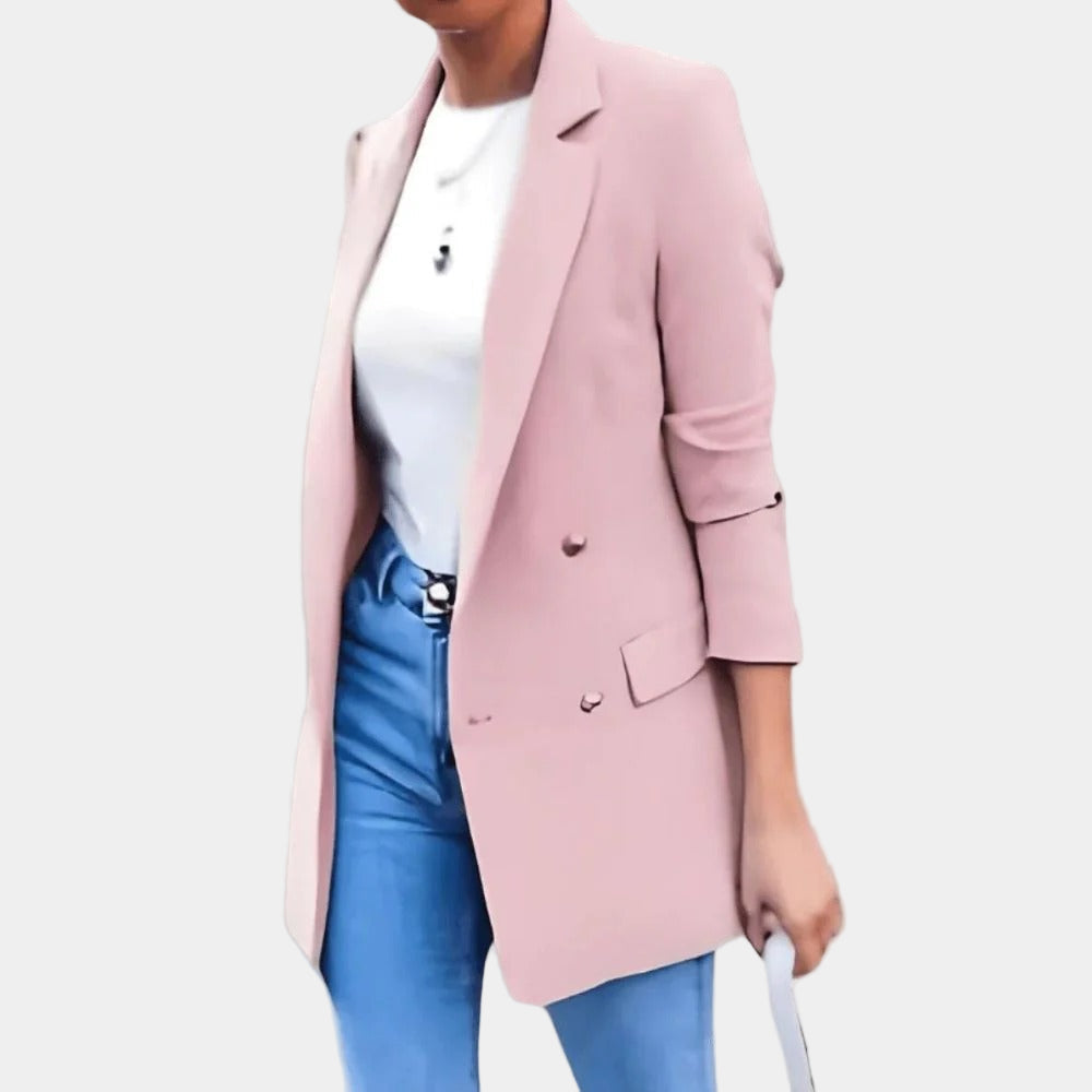 Modieus dames jasje met gouden knopen, getailleerd en perfect als stijlvolle bovenkleding.