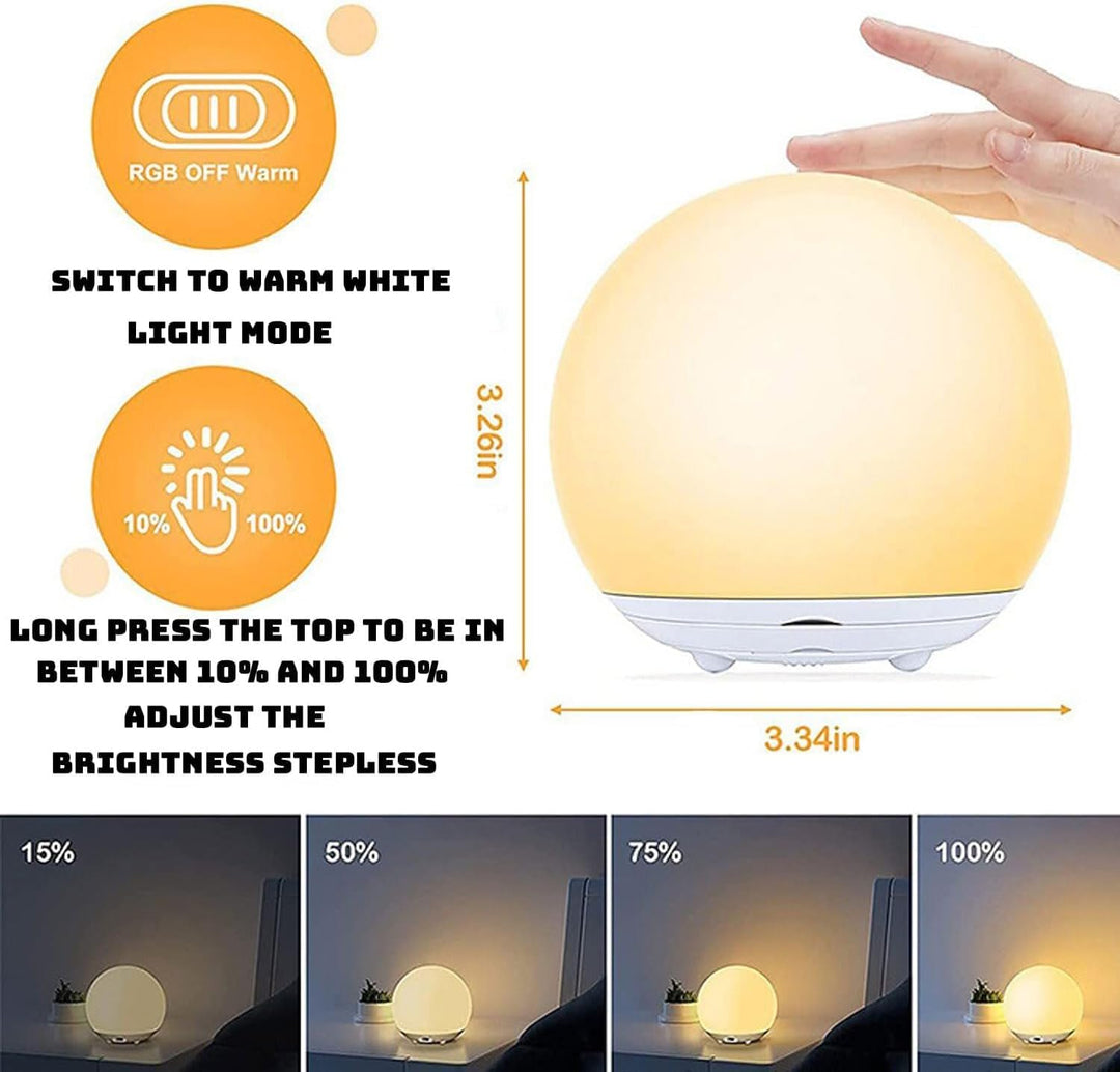 Compact dimbaar nachtlampje van siliconen, ideaal voor borstvoeding en babykamer.
