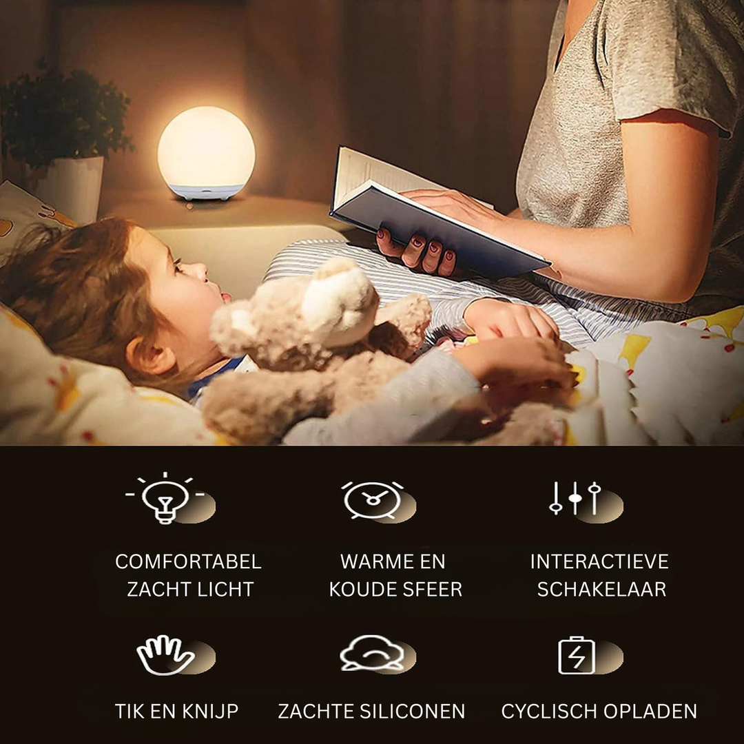 Comfortabel nachtlampje met zacht licht voor borstvoeding; dimbaar en oogvriendelijk voor moeder en baby.