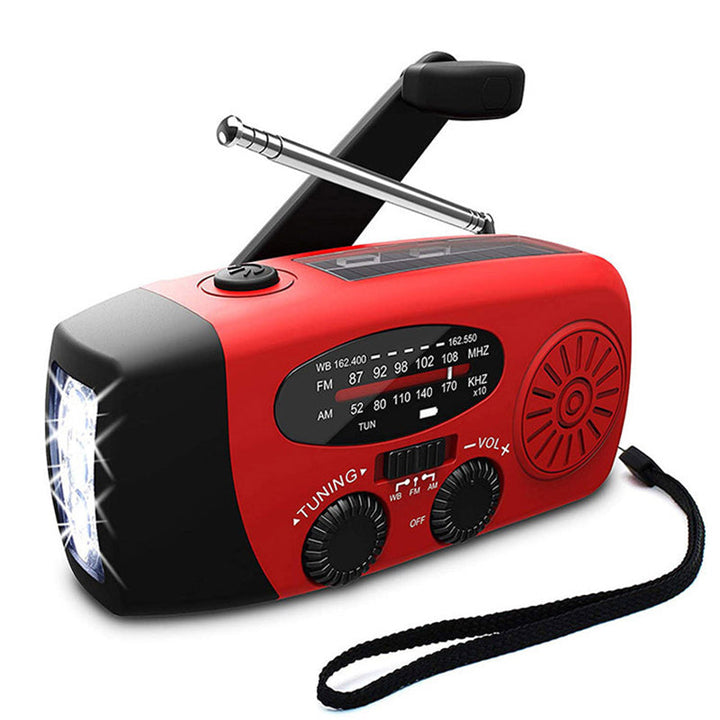 Noodradio met ingebouwd solar paneel dat efficiënt oplaadt, perfect voor outdoor en rampenpreventie.