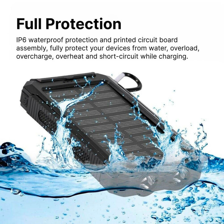 Waterdichte powerbank 20000 mAh beschermt tegen spatwater, perfect voor outdoor elektronica.