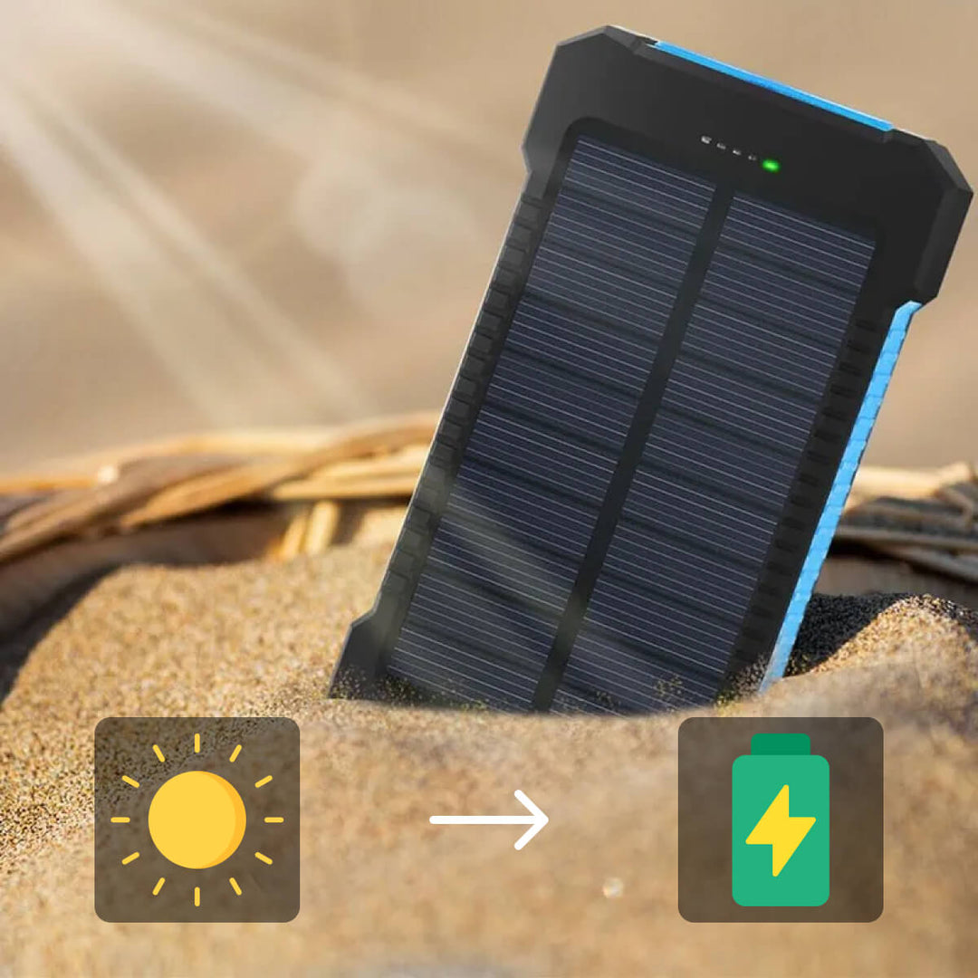 Compacte 20000 mAh zonne-oplader powerbank, gemakkelijk mee te nemen in elke rugzak.