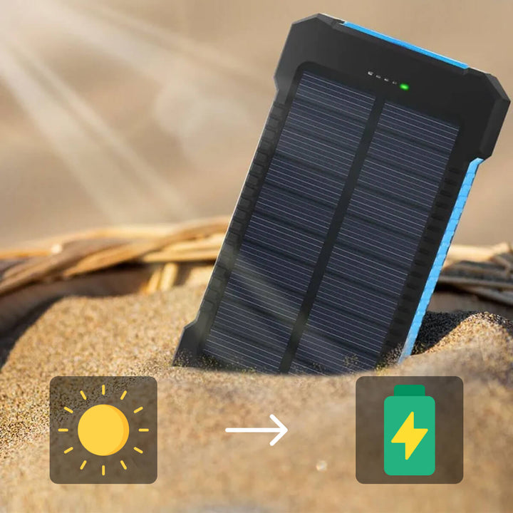 Compacte 20000 mAh zonne-oplader powerbank, gemakkelijk mee te nemen in elke rugzak.