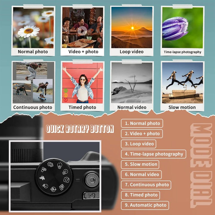 "ZoomPro 4K Vlog Camera met 18x zoom, 180° flip screen, WiFi; compact zwart design voor veelzijdige contentcreatie."
