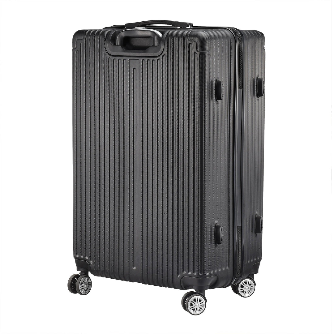 Compleet 3-delig zwart Zurich Explorer reiskofferset; hardshell bagage met spinnerwielen en TSA slot voor vakanties.