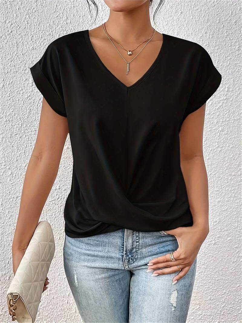 Zwart dames t-shirt met korte mouwen, comfortabel en ademend, perfect voor een casual zomerlook.