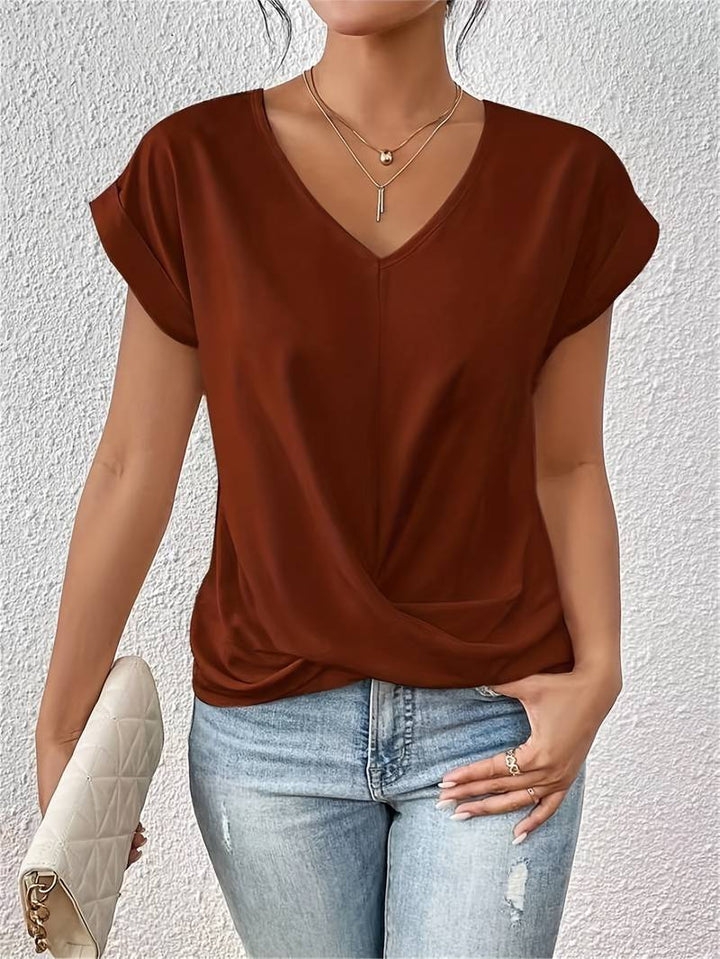 Roze casual dames t-shirt met korte mouwen, comfortabele dameskleding voor dagelijks gebruik.