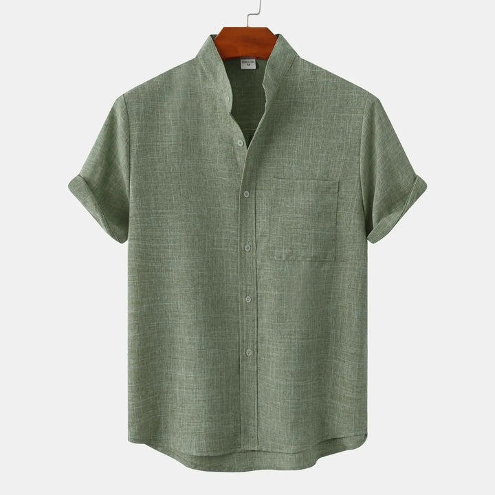 Groen heren zomer shirt, korte mouw, regular fit met opstaande kraag. Modieus en ideaal voor warme dagen.