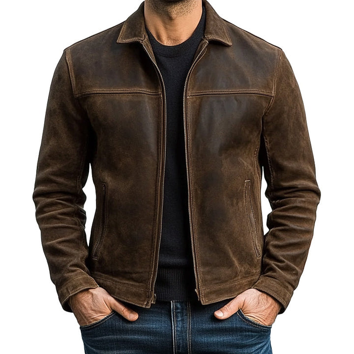 Zwart heren ritsjack met opstaande kraag, ideaal voor herfst- en wintermode. Stijlvol en comfortabel.