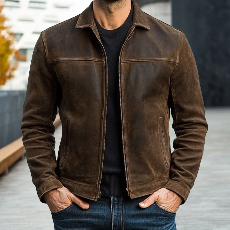 Tijdloos heren jack met rits en opstaande kraag. Perfect voor een casual of stijlvolle look.