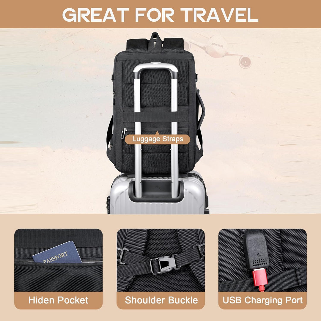 Veelzijdige unisex reisrugzak 40L, waterdicht, met USB-poort en 17-inch laptopvak, AirVoyage.
