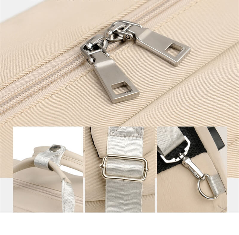 Unisex grijze dagrugzak met ingebouwde USB-poort en anti-diefstal ontwerp voor reizigers.