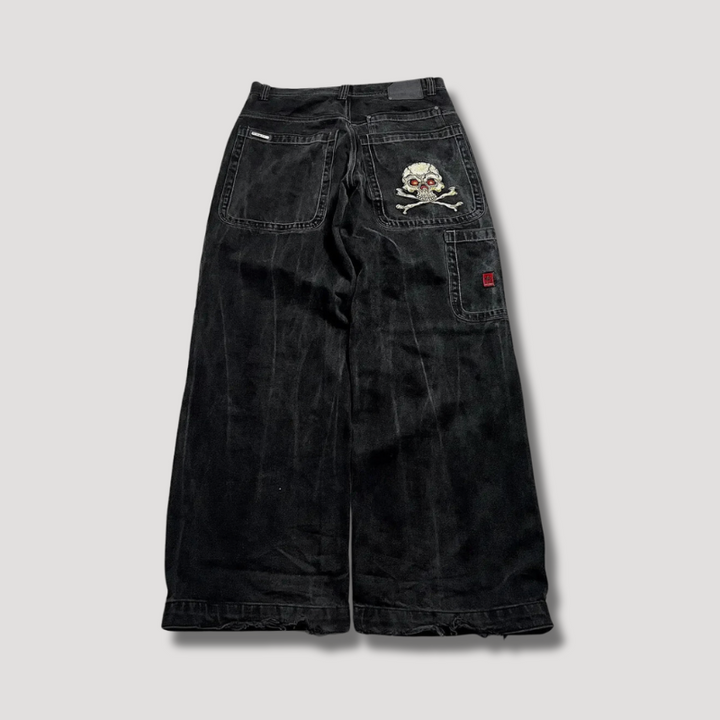 Zwarte baggy damesjeans met hoge taille, comfortabel en modieus voor een casual retro look.