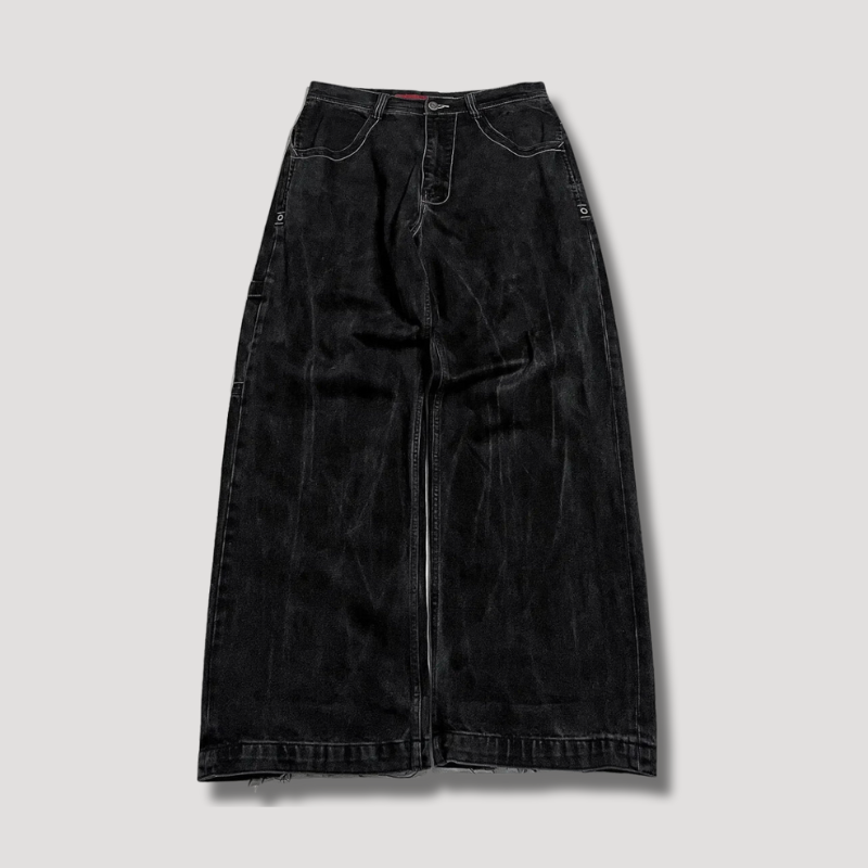 Modieuze zwarte baggy damesjeans met hoge taille, perfect voor een relaxte en veelzijdige casual outfit.