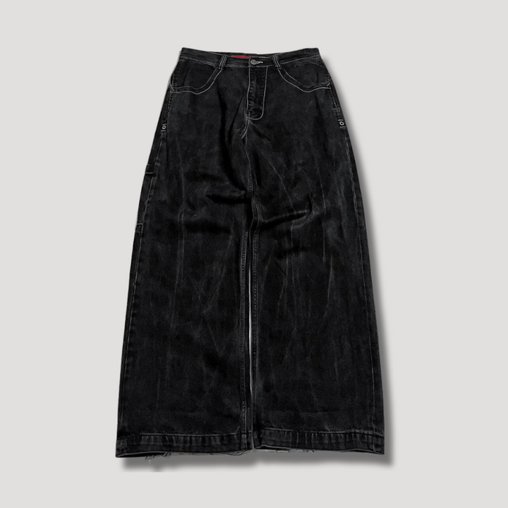 Modieuze zwarte baggy damesjeans met hoge taille, perfect voor een relaxte en veelzijdige casual outfit.