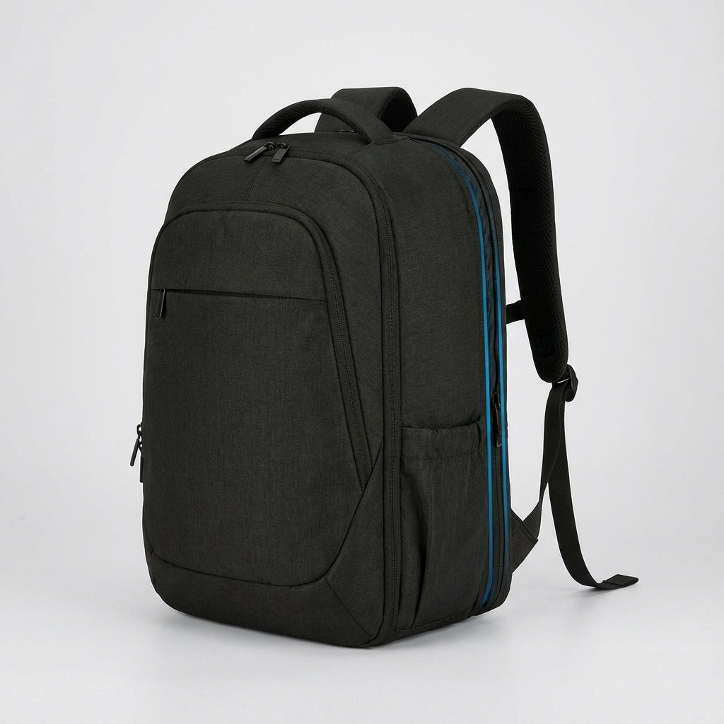 Unisex zwarte anti-diefstal reisrugzak met laptoptas en USB-poort. Waterafstotend en uitbreidbaar.