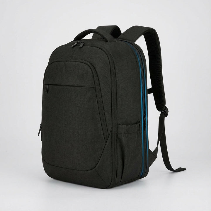 Unisex zwarte anti-diefstal reisrugzak met laptoptas en USB-poort. Waterafstotend en uitbreidbaar.