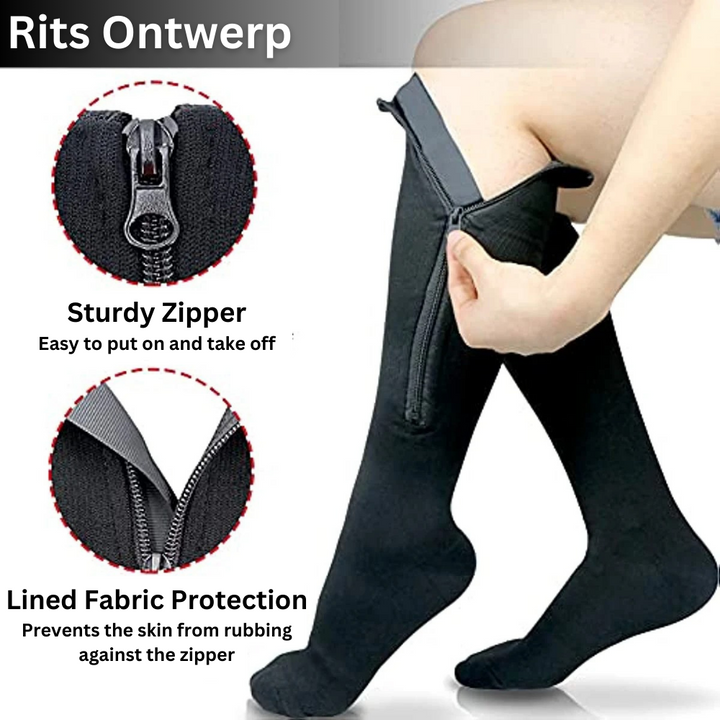 Compressiekousen met rits ondersteunen bloedcirculatie, verminderen zwelling en vermoeidheid in benen. Voor dagelijks comfort.