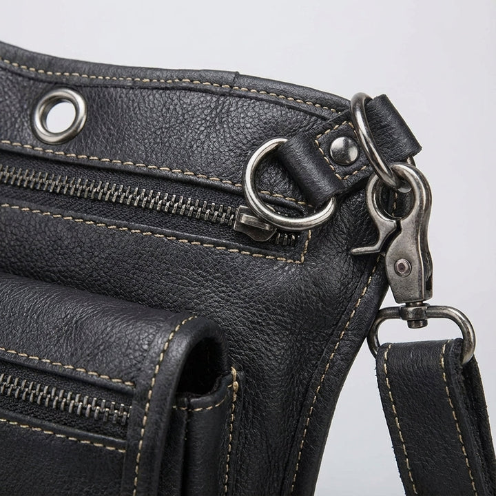 Blauwe CrossGrip beenzak voor motorrijden, waterbestendig en verstelbaar, veilig voor al je essentials.