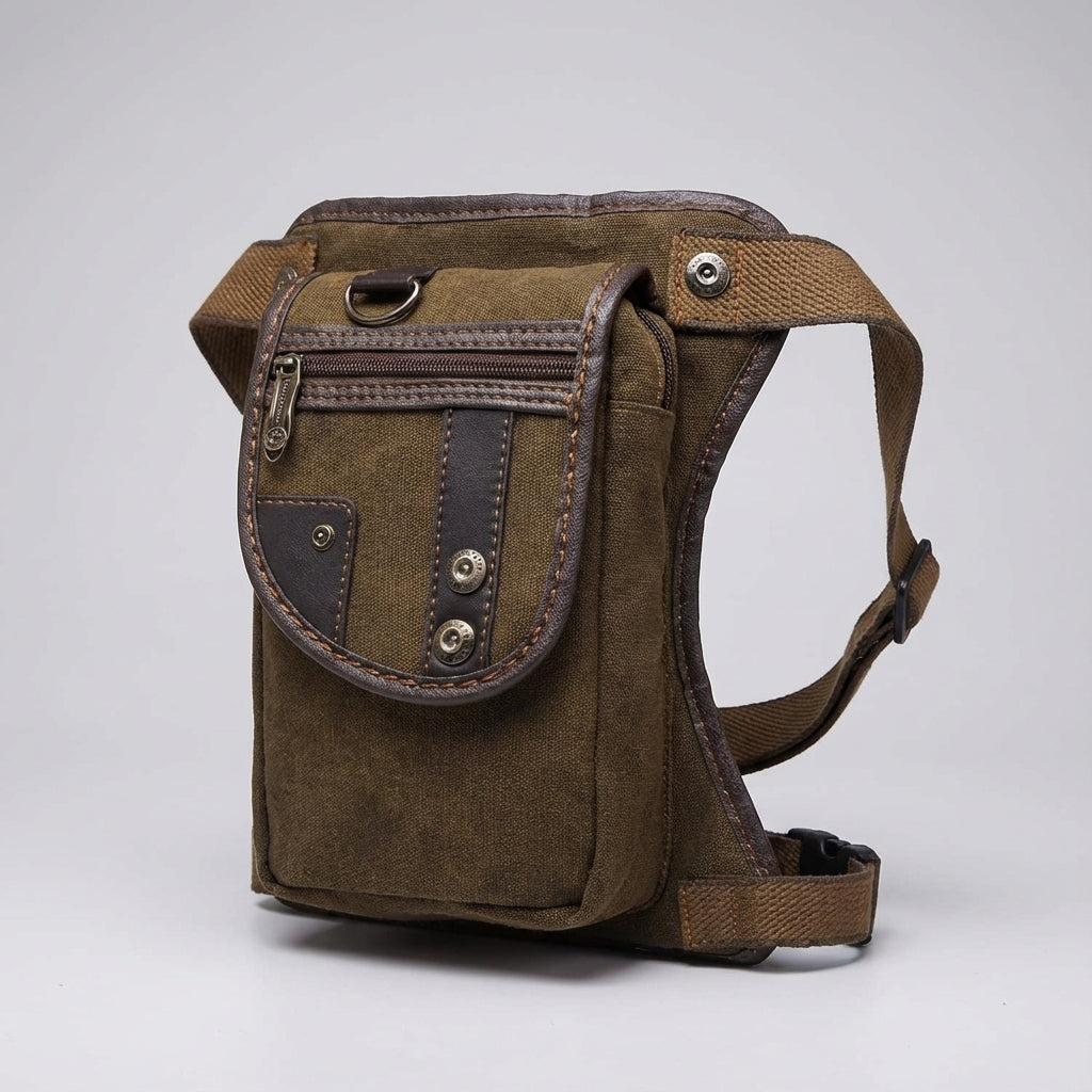 Donkerbruine unisex CrossGrip crossbodytas, verstelbaar, te dragen als heup- of dijtas voor outdoor.