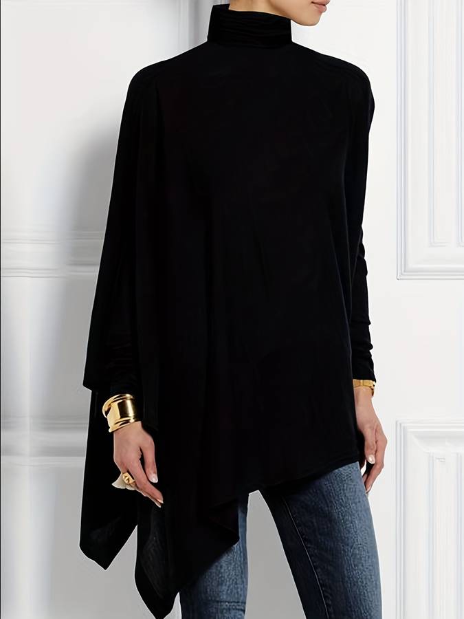 Zwarte dames gebreide coltrui met lange mouwen, elegant en comfortabel voor damesmode in de winter.
