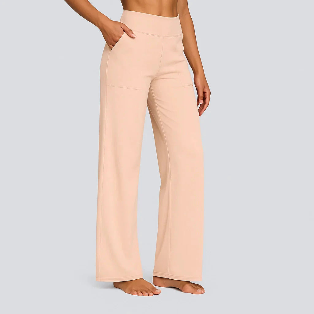 Comfortabele en stijlvolle damesbroek met wijde pijpen en hoge taille, topkwaliteit en trendy.