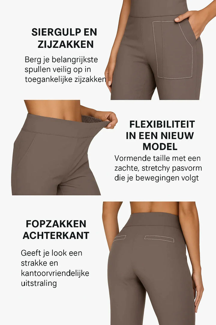 Kreukvrije damesbroek met elastische hoge taille en wijde pijpen, ultiem comfort & trendy stijl.