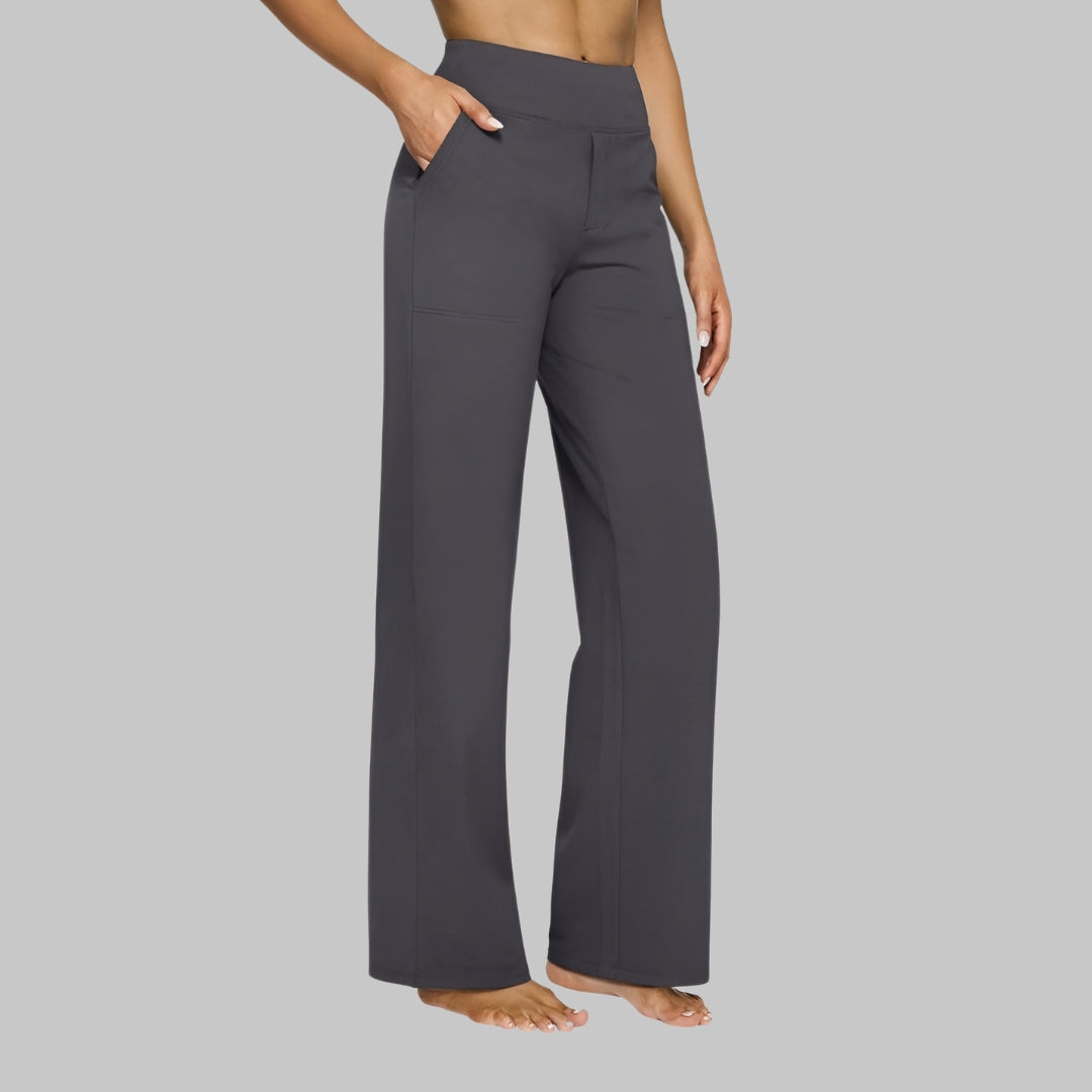 Damesbroek met wijde pijpen en hoge elastische tailleband, optimaal comfort & stijl voor trendy look.