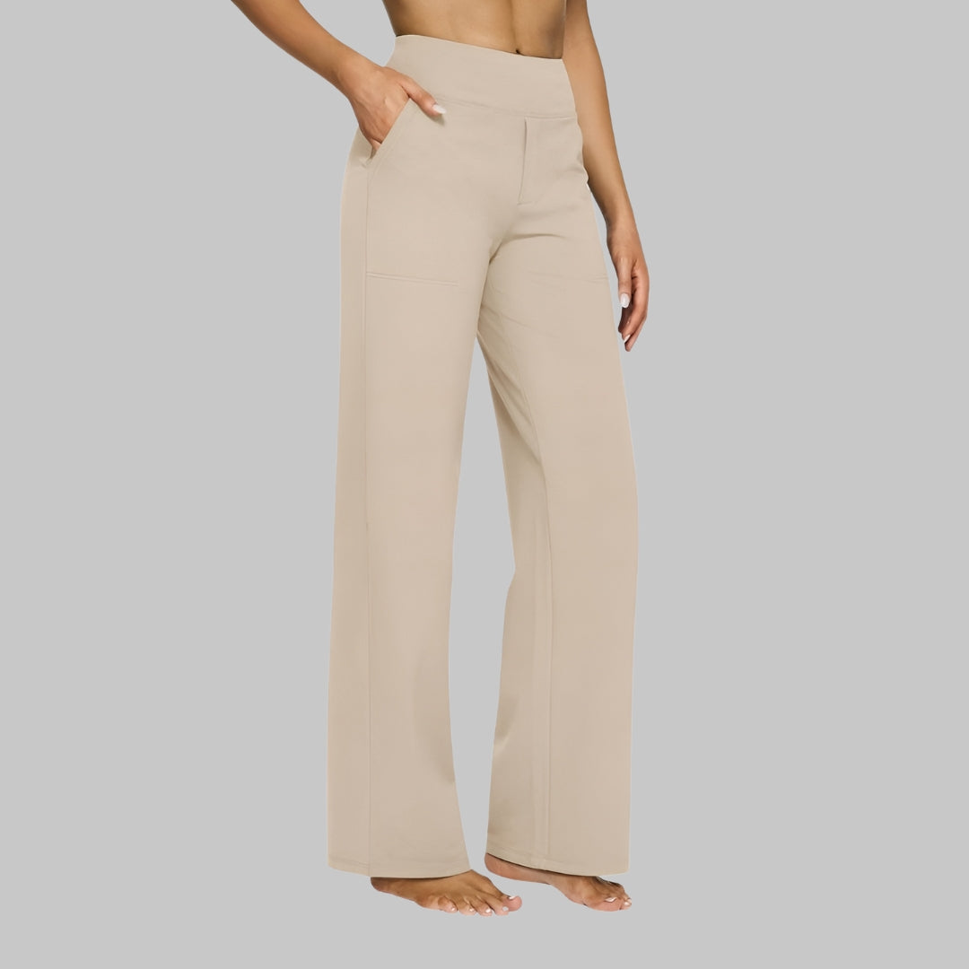Lichte damesbroek met wijde pijpen en hoge taille, ademend & stijlvol voor lente/zomer mode.