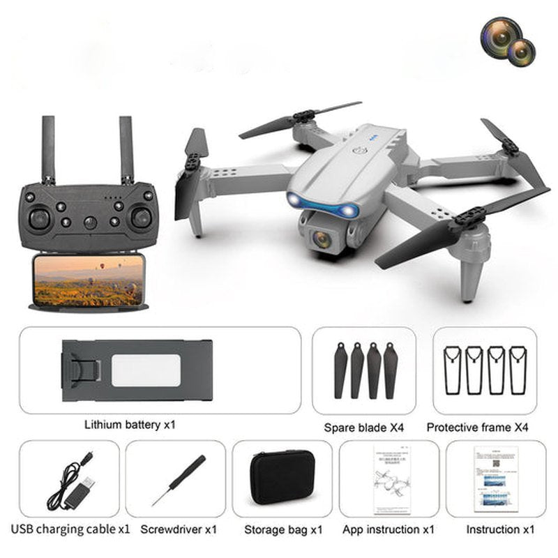 Drone inclusief afstandsbediening en extra batterijen voor lange vliegtijd plezier.