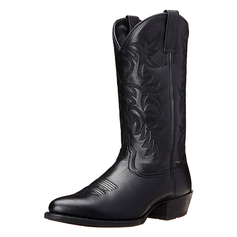 Detail van de elegante stiksels op de schacht van heren cowboylaarzen.