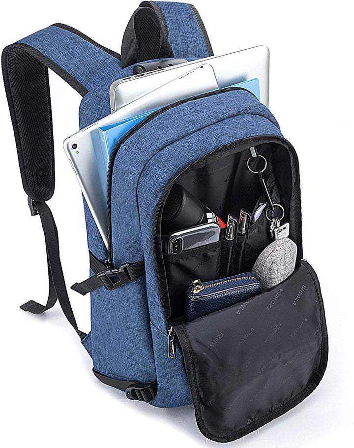 Grote capaciteit laptoprugzak (zwart) met slimme anti-diefstal kenmerken en ruim interieur.