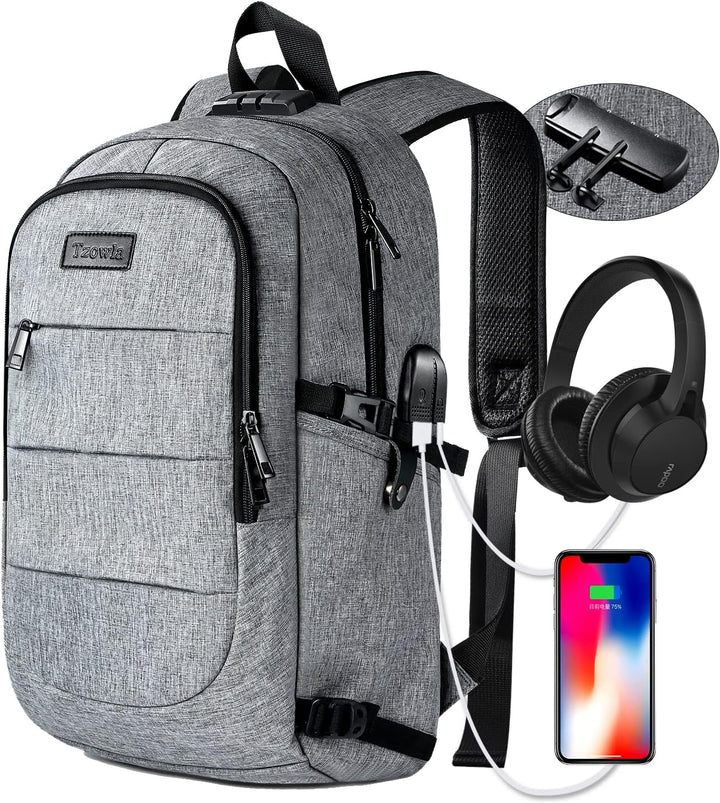 Praktische studenten rugzak, grijs, met USB en veilig anti-diefstal ontwerp, 30-50L.