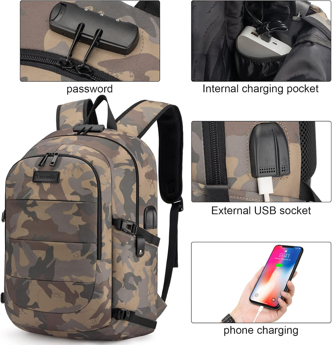 Blauwe zakelijke laptoprugzak, ruim en veilig, ideaal voor forenzen, met 30-50L capaciteit.