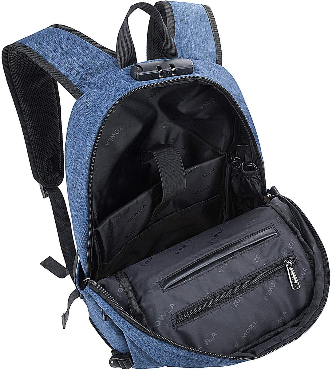Grote capaciteit laptoprugzak, zwart, met diefstalbeveiliging en USB, voor dagelijks gebruik.