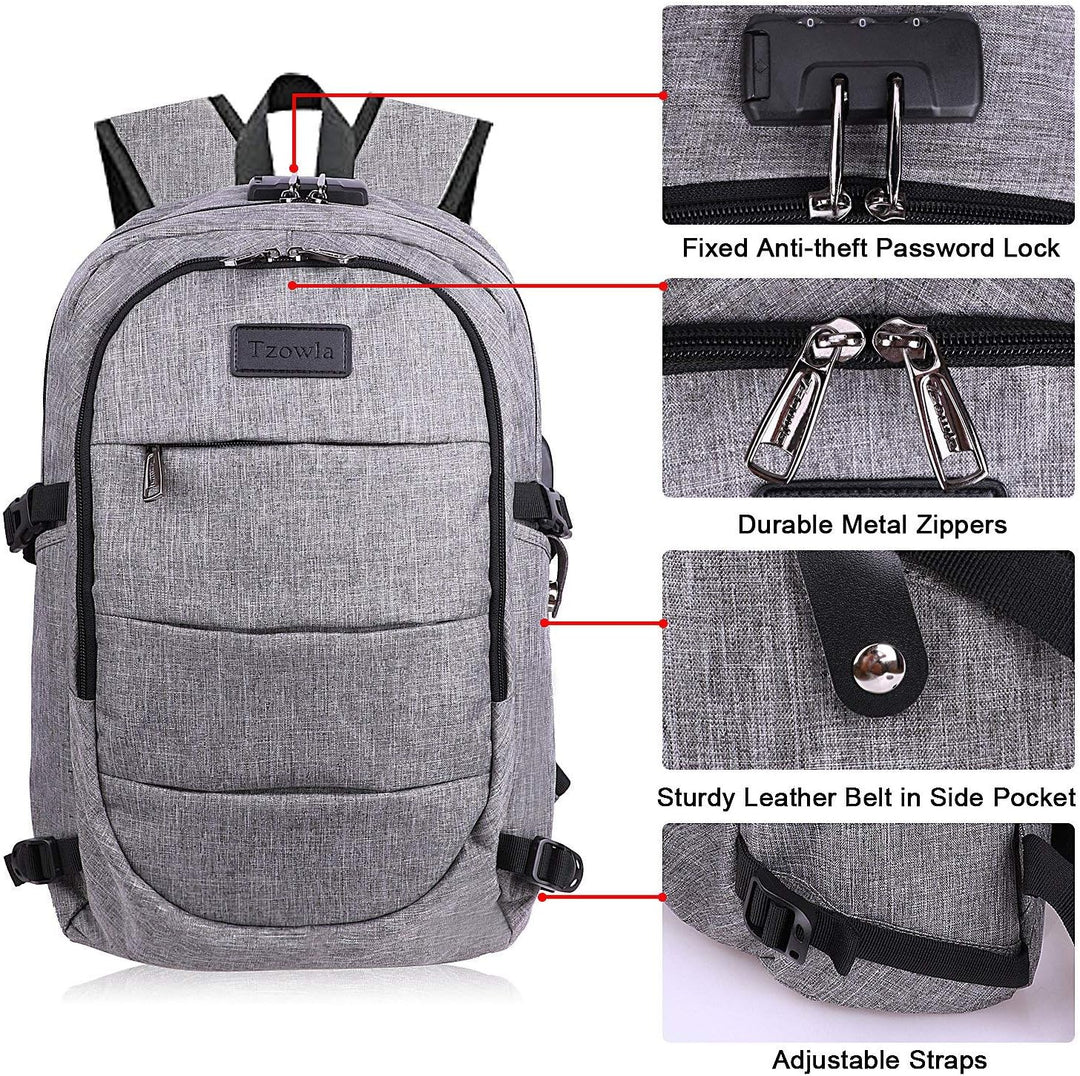 Anti-diefstal reisrugzak met USB, blauw, voor zorgeloos reizen met je laptop en waardevolle spullen.