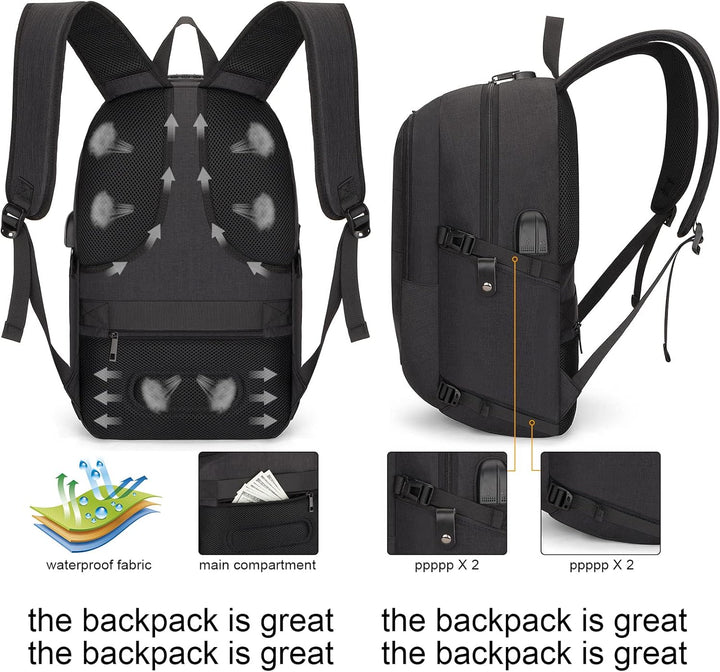 Zwarte unisex anti-diefstal laptoprugzak, ideaal voor dagelijks pendelen en korte reizen.