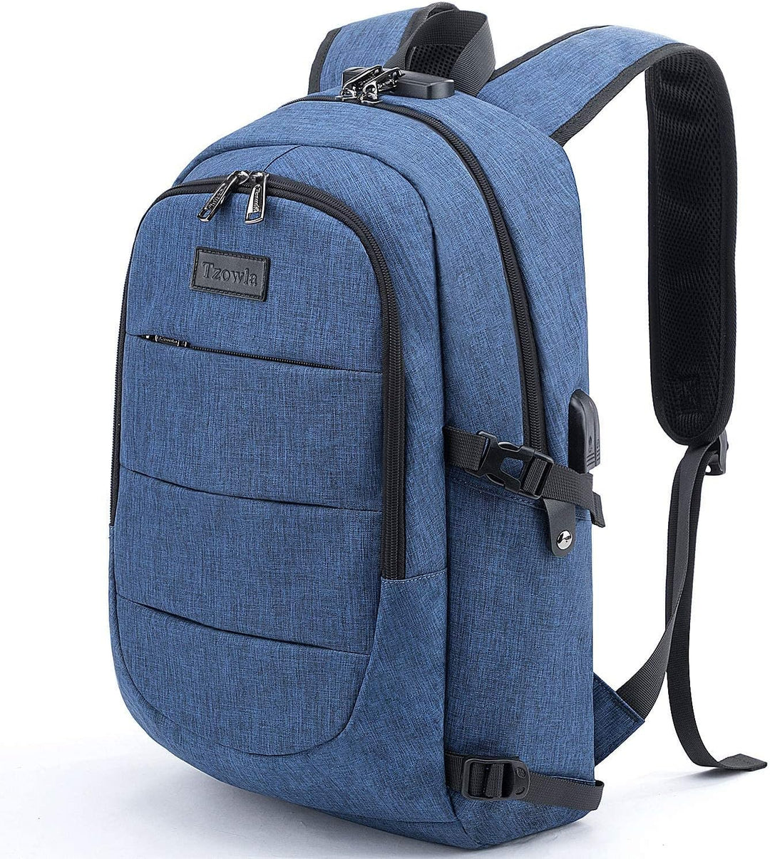 Unisex laptoprugzak, grijs, met USB-poort en robuuste anti-diefstal kenmerken, extra groot.